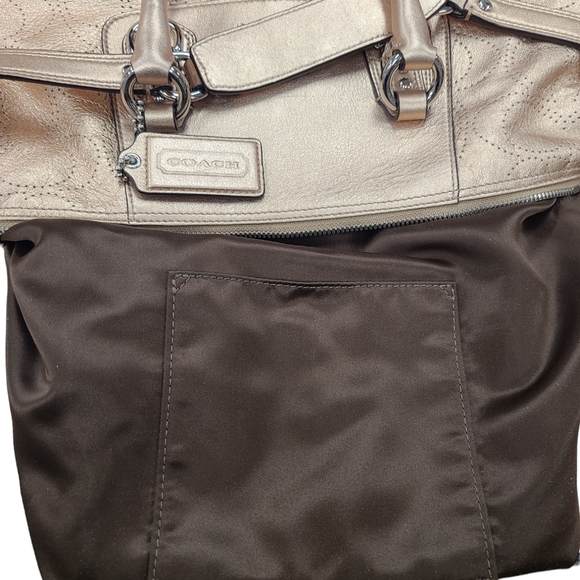 COACH ASHLEY PERFORATED METALLIC CHAMPAGNE LEATHER SATCHEL PURSE EUC - Picture 8 of 10